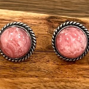 Pair of Sterling Silver and Rhodochrosite Earrings